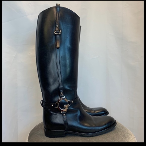 GUCCI Black Charlotte Flat Riding Boot Sz 38.5 equestrian - Picture 16 of 16